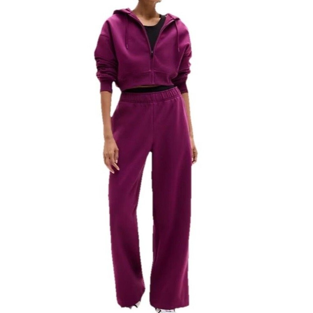 Athleta Forever Fleece Wide Leg Pants Size XL Plum Loungewear Casual Cozy